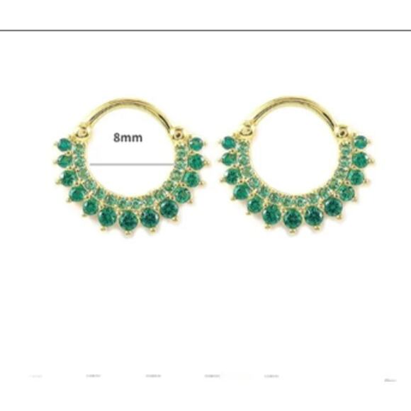 925 Sterling Silver Ear gold Emerald Zircon Hoop Drop Earrings 2 Pairs - Picture 2 of 6